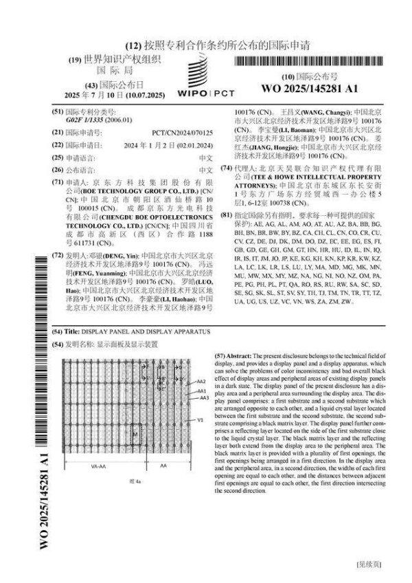 配资猫 京东方Ａ公布国际专利申请：“显示面板及显示装置”